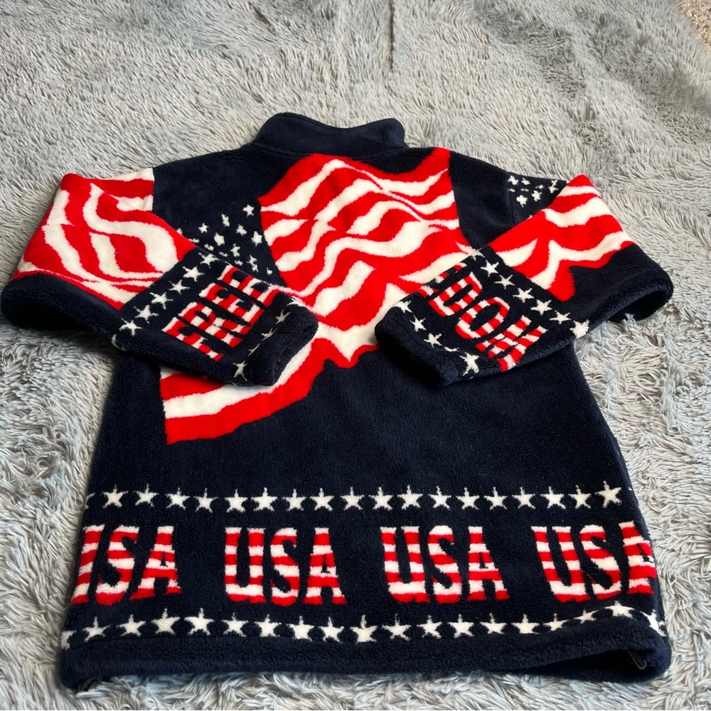 Black Mountain Outdoor Jacket Womens Small Fleece USA American Flag Pockets Blue - Picture 12 of 12